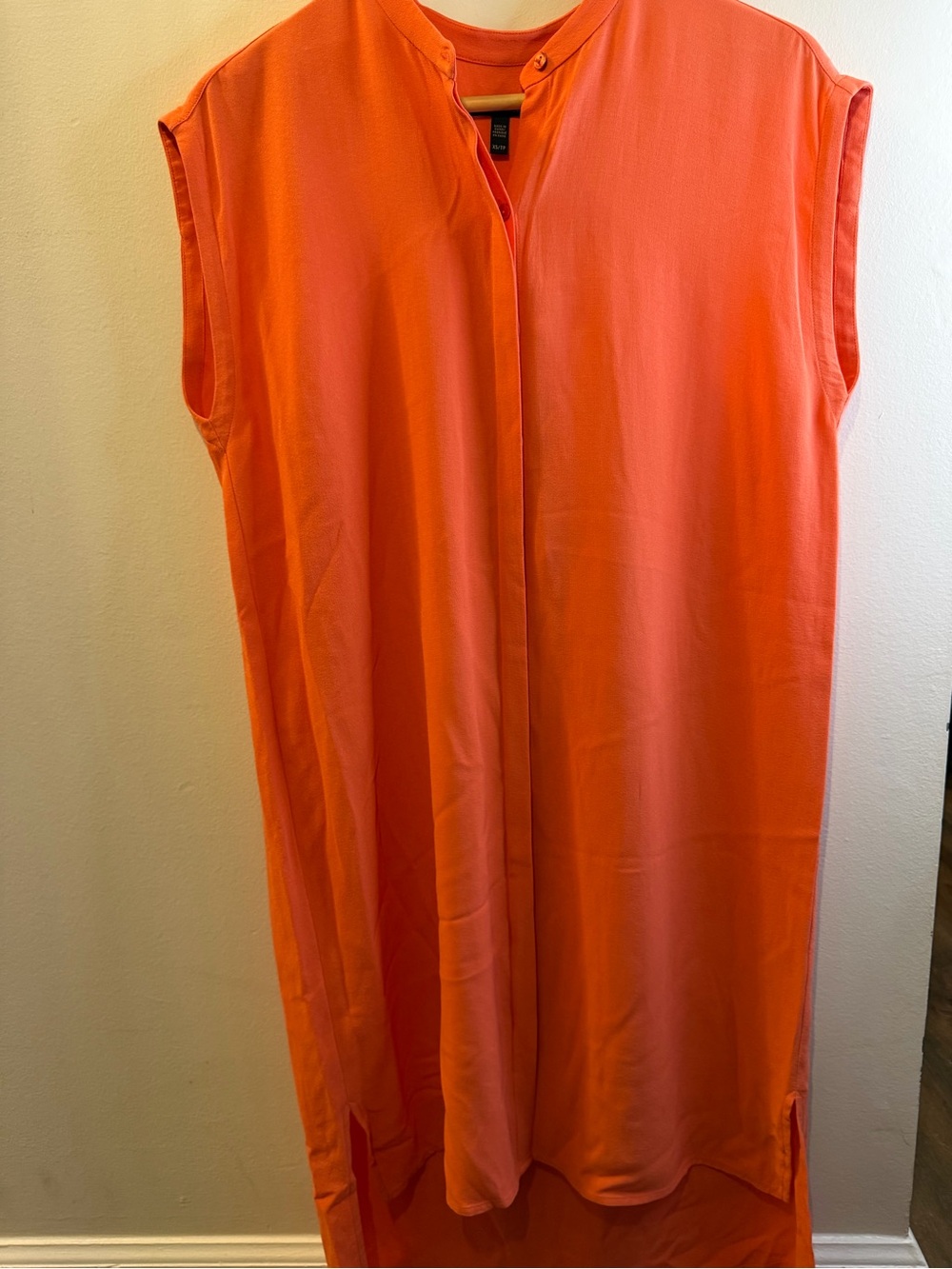 Eileen Fisher Sleeveless Shuft Dress 100% Silk in Vibrant orange color
